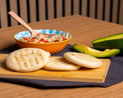 Fresh traditional Colombian food ingredients on a table with bright natural light